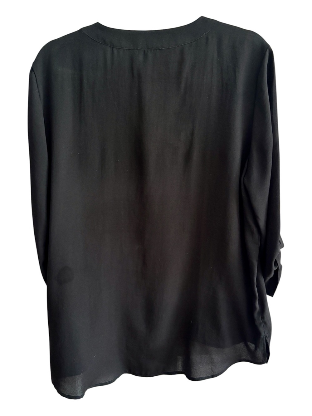 Express Black V-Neck Roll-Tab Sleeve Tunic Blouse - Picture 2 of 3
